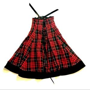 NEW red plaid skirt corset tartan boned velvet J Pop dolls Cosplay kilt XS/0